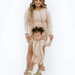 BABY E Tops Mommy's Girl Long Sleeve Dress (Nude/Brown)(Mommy)