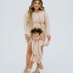 BABY E Mommy's Girl Long Sleeve Dress (Nude/Brown)(Baby) Tops
