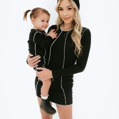 BABY E Mommy's Girl Long Sleeve Dress (Black/White)(Baby) Tops