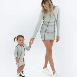 BABY E Mommy's Girl Long Sleeve Dress (Sage/Black)(Baby)