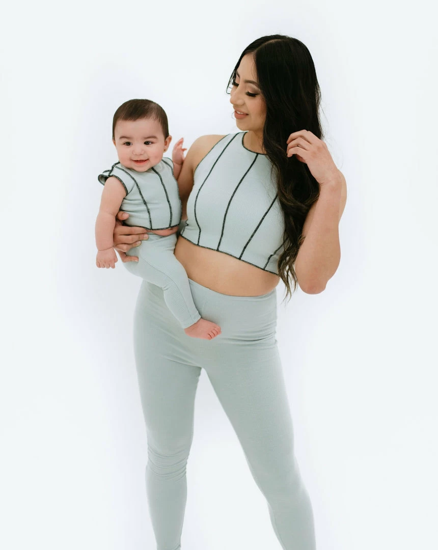 BABY E Tops Mi Corazoncito Matching Set (Sage/Black)(Mommy) 1 BABY E Tops Mi Corazoncito Matching Set (Sage/Black)(Mommy)