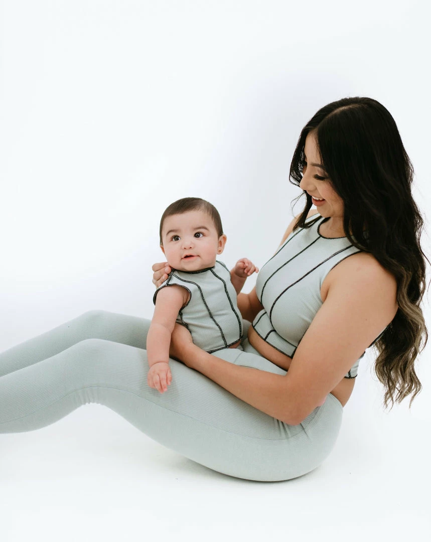 BABY E Tops Mi Corazoncito Matching Set (Sage/Black)(Mommy) 3 BABY E Tops Mi Corazoncito Matching Set (Sage/Black)(Mommy)