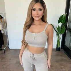 Mono B Tops Gail Cropped Top(Mocha)