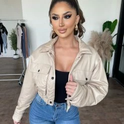 Ootdfash Marcus Leather Bomber Jacket(Taupe)