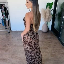 Win Win Lisa Halter Dress(Black/Brown)