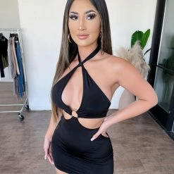 La Luxe Layla Halter Mini Dress(Black)