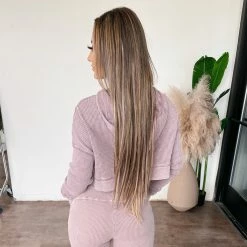 Mind Code Tiffany Waffle Hoodie(Dusty Pink)