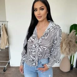 O.Vianca Elaine Zebra Print Blouse Tops