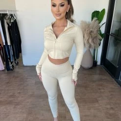 Mono B Kendra Zipper Matching Set(Beige) Tops