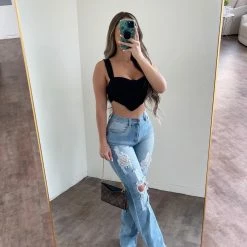 Tic Toc Tops Terry Tank Mesh Top(Black)