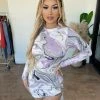 Tresser Lexie Long Sleeve Marble Dress(Purple/Off White) Dresses/Rompers