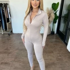 Tresser Dresses/Rompers Lisa Long Sleeve Zipper Jumpsuit(Oatmeal)