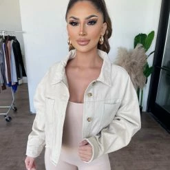 Miss Love Tops Kate Denim Button Jacket(Beige/Stone)