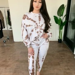 La Luxe Eddy Tie Dye Pants(Brown/White) Bottoms