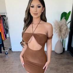 Culture Kassey Halter Dress(Brown) Dresses/Rompers