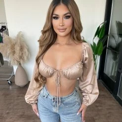 Hey Babe Margot Cropped Top(Taupe) Tops