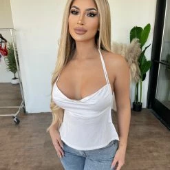 Skylar + Madison Tops Sapphire Halter Top(White)Final Sale