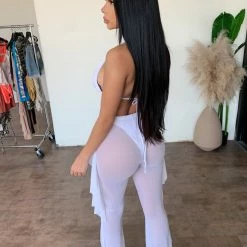 Lipstick Jayda Mesh Flowly Pants(White) Bottoms