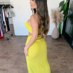 La Luxe Kelly Halter Skirt Set(Lime) Tops