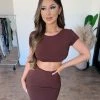 La Luxe Anna Short Sleeve Set(Brown) Tops