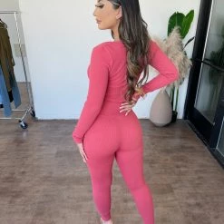 ANWND Dillian Ribbed Leggings(Garnet Rose)