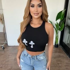 Charming Bunny Tops Guadalupe Cropped Top(Black)