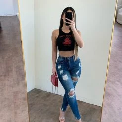 Junie Mandy Tank Crop Top(Black/Red) Tops