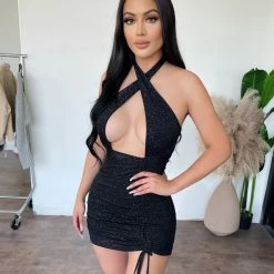 Tresser Madeline Halter Sparkle Dress(Black) Dresses/Rompers