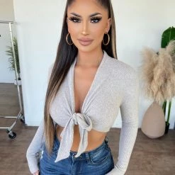 Timing Nicki Ribbed Knot Top(Grey) Tops