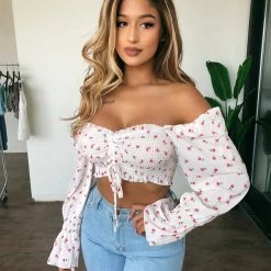 O.Vianca Carly Floral Print Top(White/Rose)