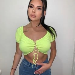 Tic Toc Tops Zara Off Shoulder Top(Neon Green)FINAL SALE