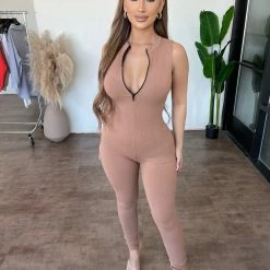 La Luxe Octavia Sleeveless Jumpsuit(Nude) Tops