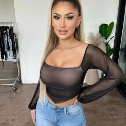 Blue Blush Tops Jalen Mesh Top(Black)