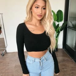 Audrey 3+1 Tops Cynthia Long Sleeve Top(Black)