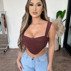 Tic Toc Tops Terry Tank Mesh Top(Chocolate)