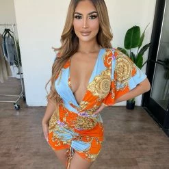 Sabora Dresses/Rompers Clara Dress(Orange/Light Blue)