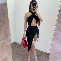 La Luxe Nessa Halter Dress(Black)