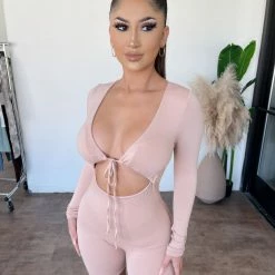 La Luxe Helen Long Sleeve Romper(Natural Dark)