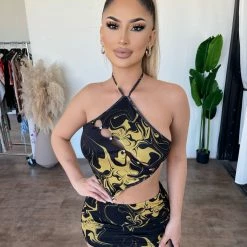 New Pink Lilly Print Matching Set(Black) Tops