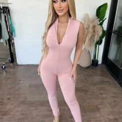 La Luxe Kimberly Reversible Sleeveless Jumpsuit(Dusty Pink)