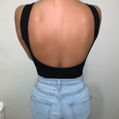 Hey Babe Tops Daphne Tank Bodysuit(Black)FINAL SALE