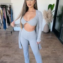 PaperMoon Tops Pearl 3 Piece Matching Set(Heather Grey)