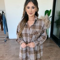Audrey 3+1 Jordan Over Sized Flannel(Brown/Light Brown)