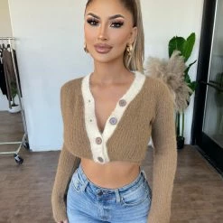 Junie Tops Vanessa Fur Button Top(Cream/Sand)