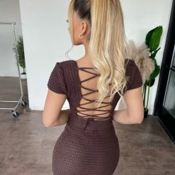 Hey Babe Tops Cristina Knit Matching Set(Chocolate)