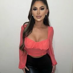 Emory Park Harper Long Sleeve Top(Coral)FINAL SALE Tops