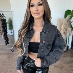 Ootdfash Sales 2022 19 Mind Code Frank Cropped Denim Jacket(Black)