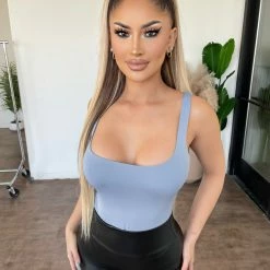 Hey Babe Agness Tank Bodysuit(Blue Sliver) Tops