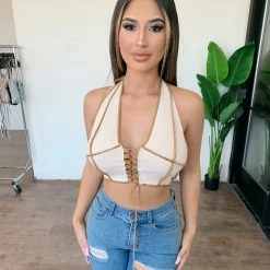 BLANC Selena Halter Top(Beige/Sand) Tops