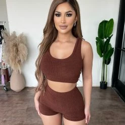 La Luxe Fallon Knit Matching Set(Chestnut)